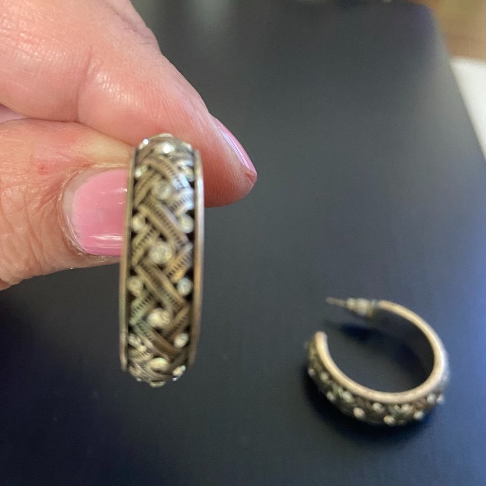 Brighton Silver and Rhinestone Hoop Earrings